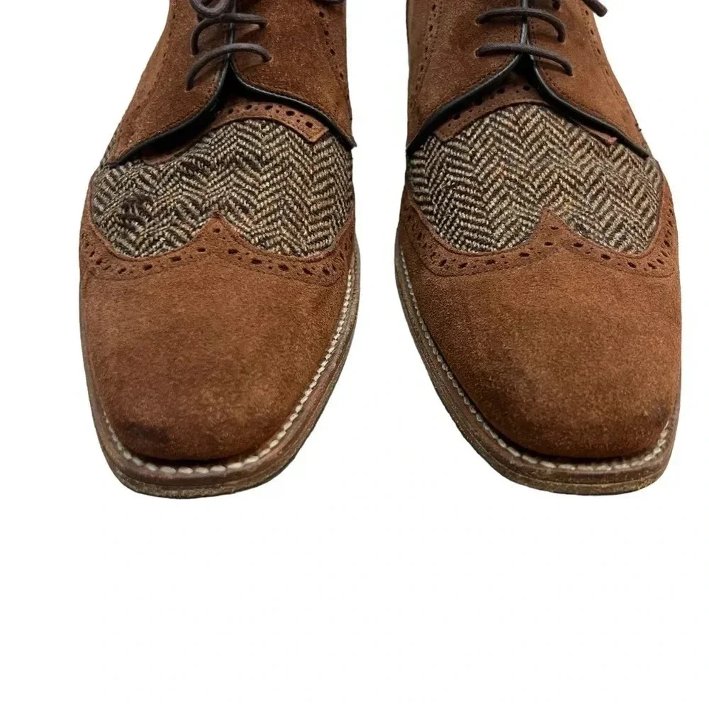 Barker England Jackson Derby Dress Shoes Mens Size 8.5 Leather Tweed Brown